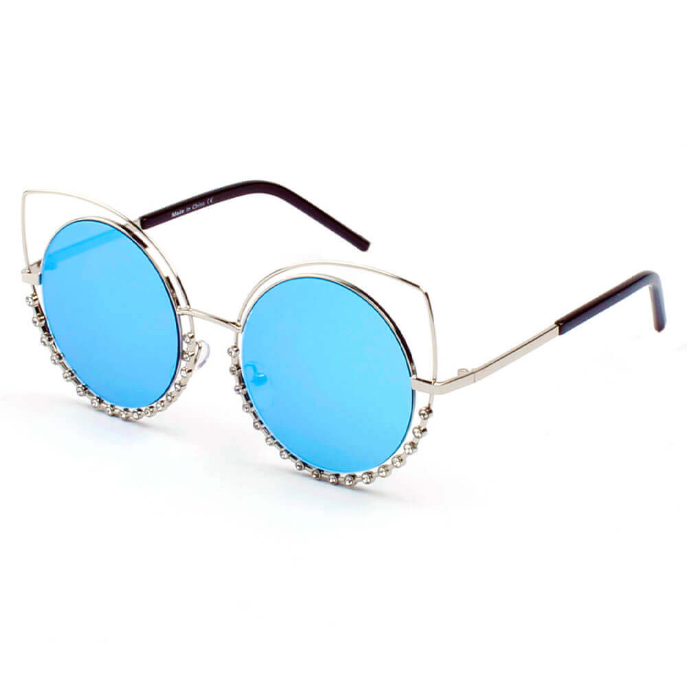 Cat Eye Cut out Pearl Studded Sunglasses